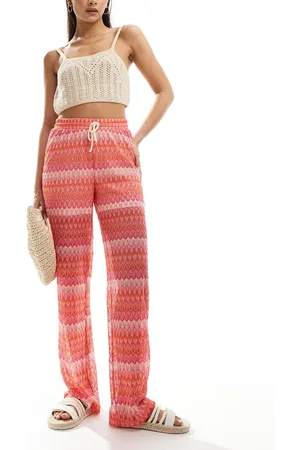 VERO MODA Lace beach trouser in pink chevron print