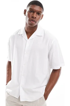 SELECTED Oversized linen mix revere collar shirt in