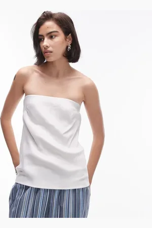 Topshop Satin longline bandeau in ivory
