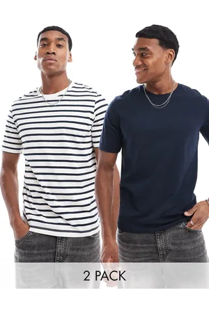 JACK & JONES 2 pack oversized stripe t-shirts in white & navy