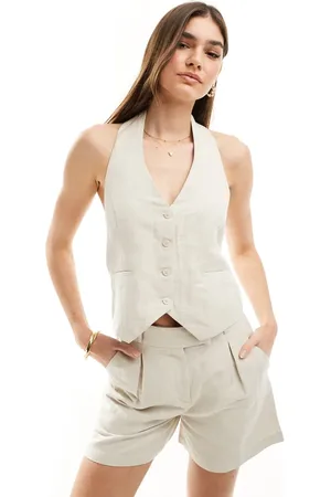 Pretty Lavish Linen blend waistcoat co-ord in natural