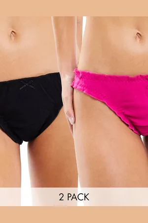 New Look 2 pack lettuce edge lace thongs in and black