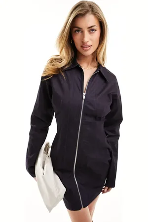 Aria Cove Denim zip through mini dress in indigo