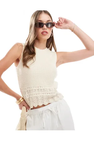 New Look Crochet hem knitted vest in cream
