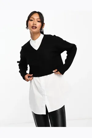 AllSaints Donna 2-in-1 crop knitted jumper and white shirt in and white