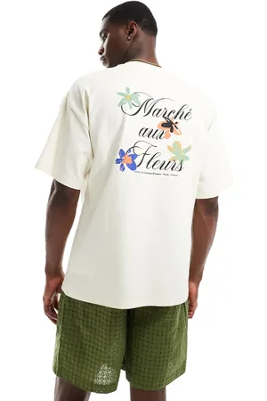 SELECTED Oversized heavy weight t-shirt with floral backprint in cream