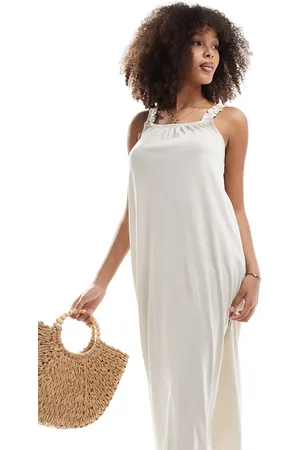 ONLY Square neck maxi smock dress in stone