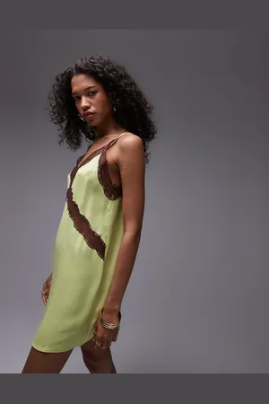 Topshop Lace insert mini dress in lime green
