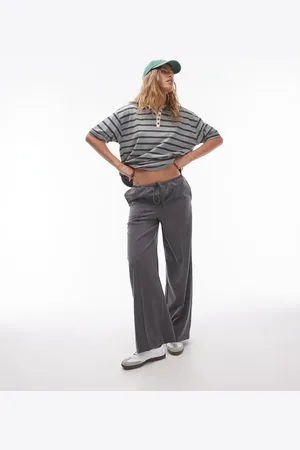 Topshop Tailored drawstring wide leg jogger in charcoal