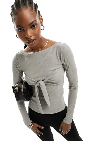 Daisy Street Long sleeve top with tie front overlay in