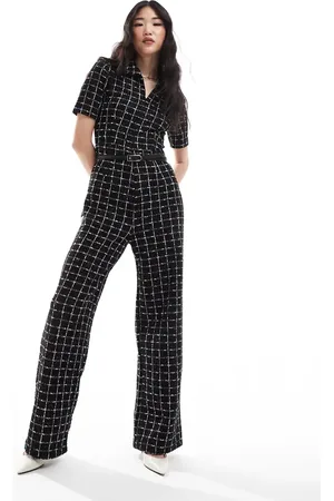 MANGO Tweed check jumpsuit in
