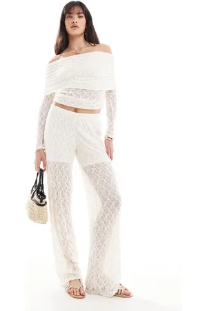 Pieces® Lace trouser co-ord in cream
