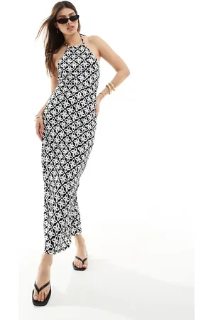 ONLY Halter geo print maxi dress in