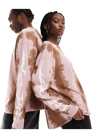 COLLUSION Unisex long sleeve tie dye and brown t-shirt