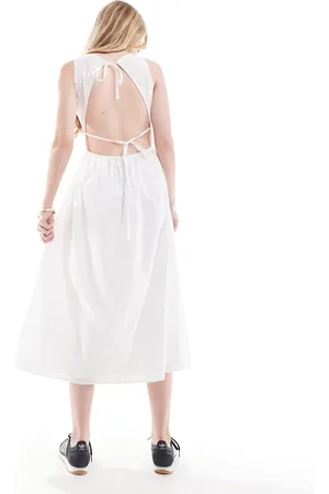 Reclaimed Midi summer dress with tie back in poplin