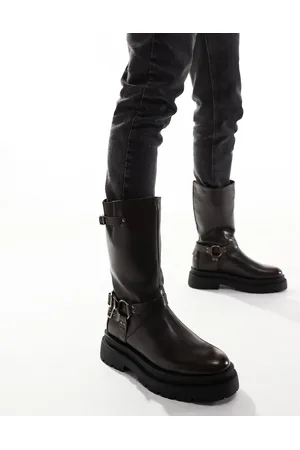 ASOS Chunky boot in with vintage effect silver buckles