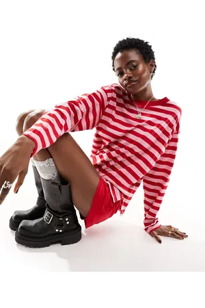 Monki Long sleeve top in pink and red stripe