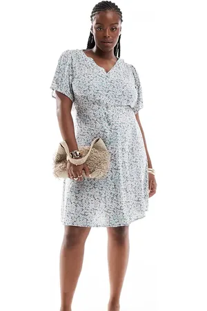 ONLY V neck tie waist mini dress in sage floral