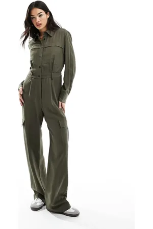 MANGO Utlity oversized jumpsuit in khaki