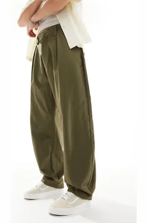 Bershka Wide leg tailored cargo trouser in khaki