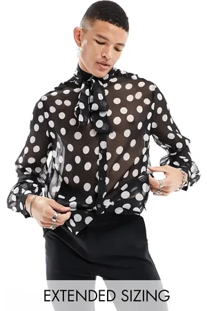 ASOS Relaxed sheer shirt in large polka dots with tie neck in black