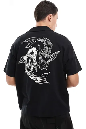 JACK & JONES Oversized jersey shirt with carp back print in