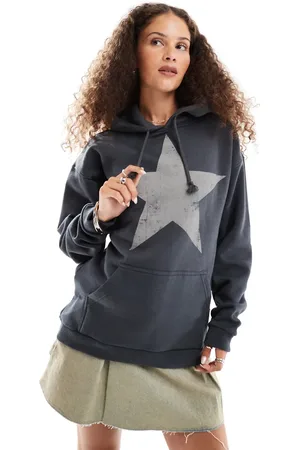 Minga London oversized grunge star hoodie in charcoal