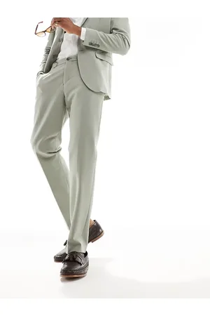 SELECTED Slim fit suit trouser in sage seersucker