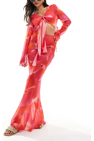 Style Cheat Maxi beach skirt in pink marble print co-ord