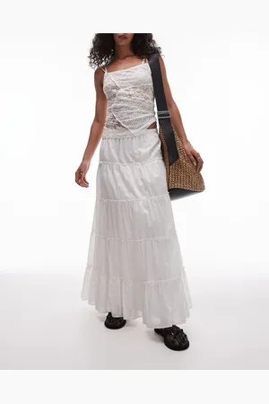 Topshop Tiered western full maxi skirt in ivory