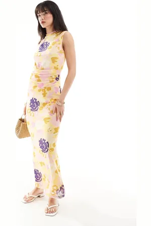VERO MODA High neck sleeveless mesh maxi dress in lemon floral print