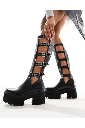 Lamoda Sensitivty buckle cut out chunky knee boots in