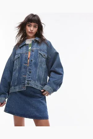 Topshop Denim balloon sleeve jacket in authentic green