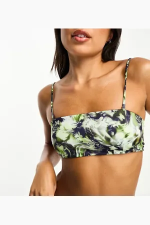 Weekday Aura bandeau bikini top in bliss lime exclusive to ASOS
