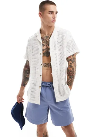 ASOS Short sleeve relaxed revere crochet shirt in ecru