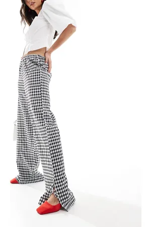 Miss Selfridge Wide leg gingham trousers with tie side detail