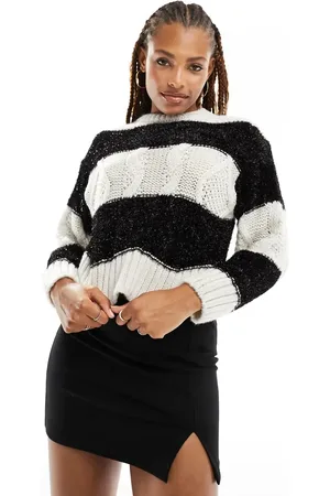 MANGO Stripe jumper with sparkle detail in black and