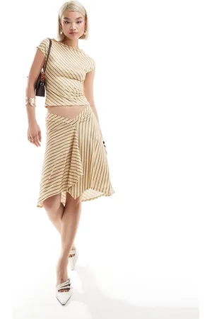 Motel Esmeray striped asymmetric midi skirt in