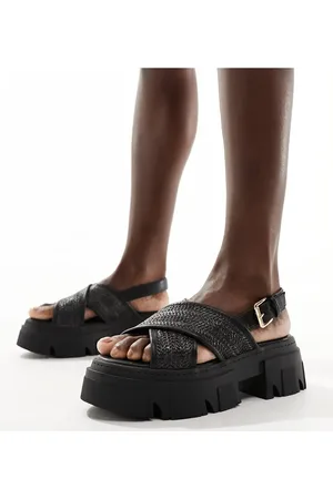 London Rebel Chunky woven cross strap sandals in