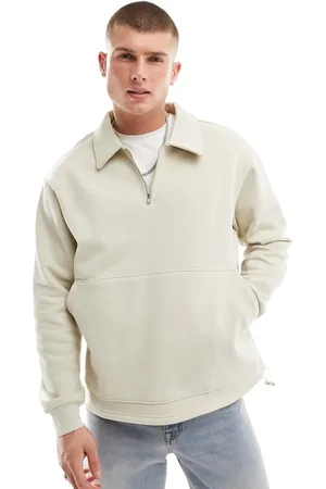SELECTED Half zip polo sweat in beige