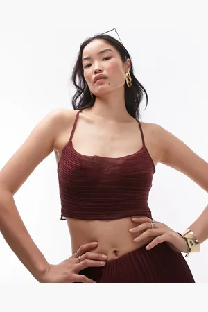 Topshop Co-ord plisse cowl cropped cami in maroon