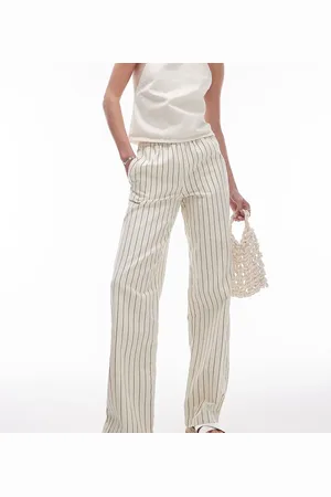Topshop Stripe pull on straight leg trouser in ecru