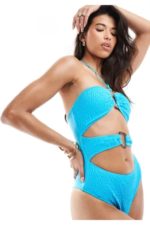 South Beach Crinkle ring front cut out halter swimsuit in