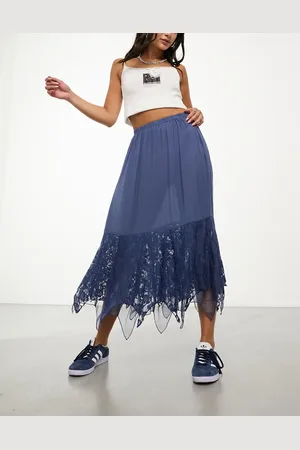 Tammy Girl Boho midi skirt with lace distressed hem