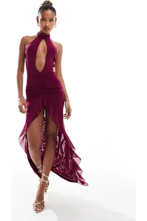 Murci Mesh keyhole plunge halterneck maxi dress in