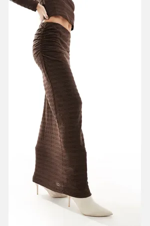 VERO MODA Textured maxi skirt co-ord in chocolate
