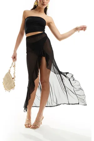 Kaiia Sheer ruffle detail maxi beach skirt in