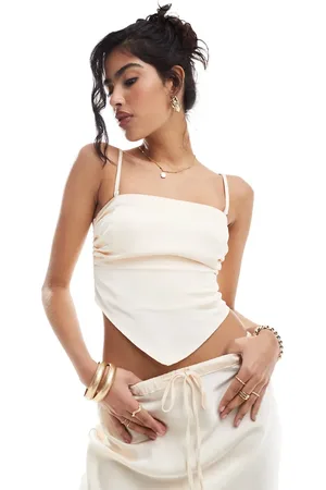 Style Cheat Satin scarf top in cream co-ord