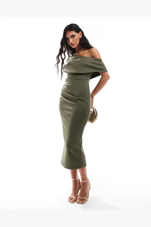 True Violet Drape shoulder midaxi dress in olive