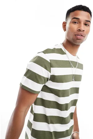 ASOS Stripe t-shirt in khaki and white